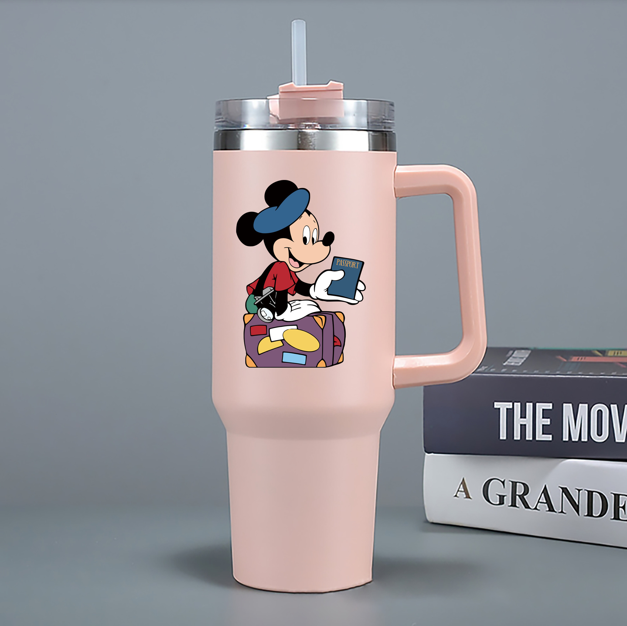 （画像用） ミッキーマウス Mickey Mouse 1200mL車用タンブラー - クリスタルステッカー（プラスチックストロー付き）